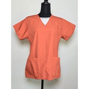 Tafford Women's Scrub Top Size Small Orange Short Sleeve V-Neck Pockets USA